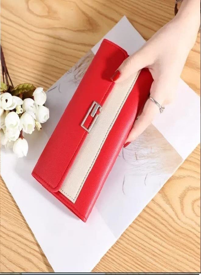 Cyrox محفظة نسائية من الجلد الصناعي من سيروكس، محفظة ثلاثية الطي للنساء، محفظة طويلة متعددة الفتحات بسحاب للعملات المعدنية، محفظة أنيقة ثلاثية الطي للبطاقات والعملات المعدنية (قطعة واحدة) - Image 3